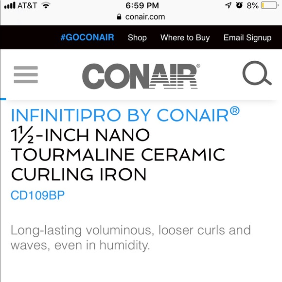 Curling Iron Infiniti Pro Ceramic Conair - Picture 7 of 8